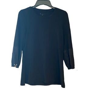 E.L.I. Sz XS Black Long Statement Cotton Métal Accent Luxury Jersey Top